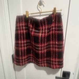 LOFT Red and Black Plaid Mini Skirt
